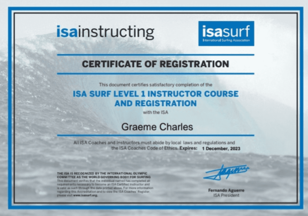 Graeme Charles ISA surf instructor Taiwan